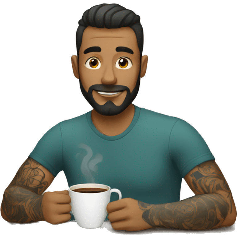 tattooed men drinking a cup of coffee emoji