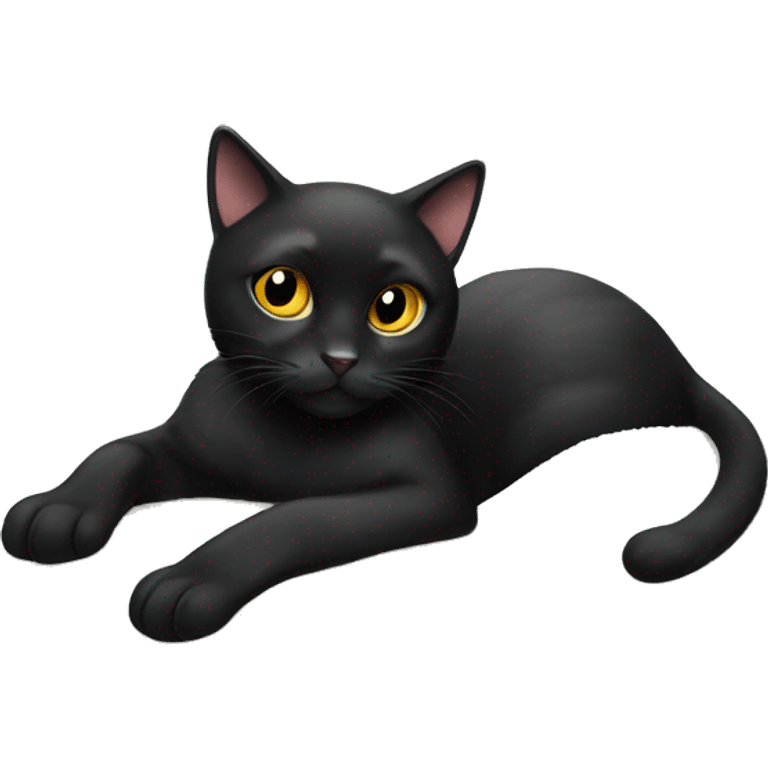 Cute black cat with big lashes laying on a white blanket emoji