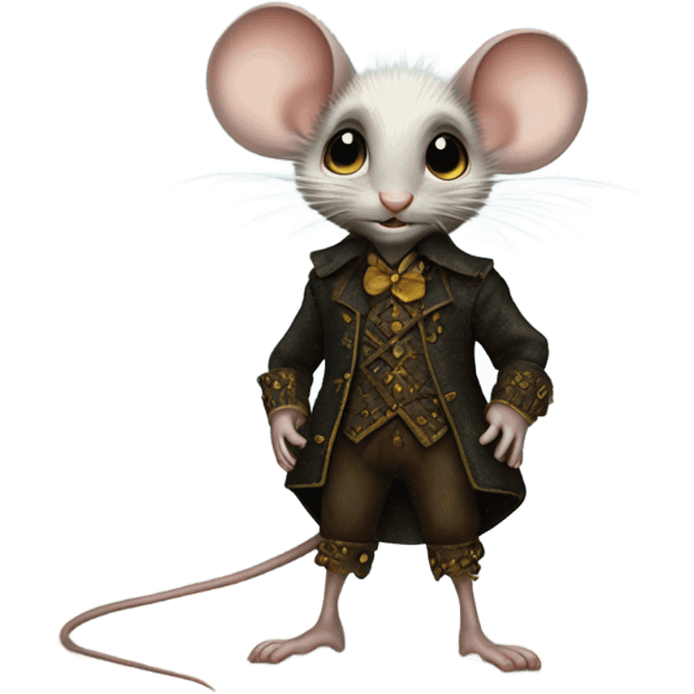 Tom Thumb whimsical fairytale boy mouse skin shoes and thistledown doublet shirt made of spider web emoji