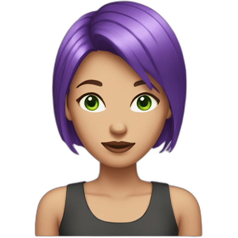 woman with purple asymetric bob hair cut and green eyes emoji