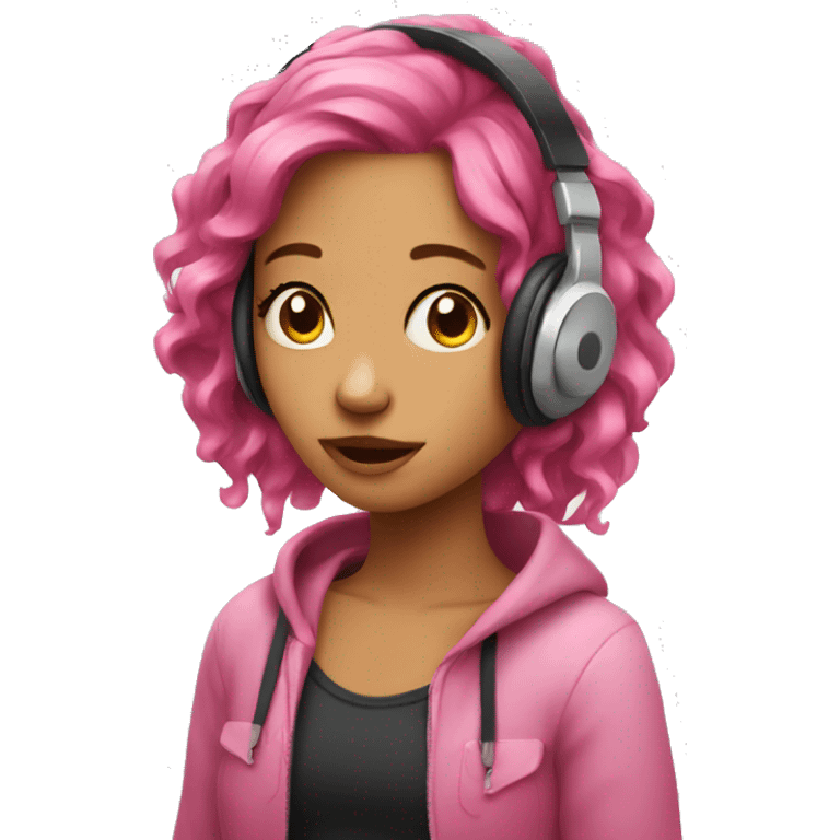 Pink hair girl listening to music emoji