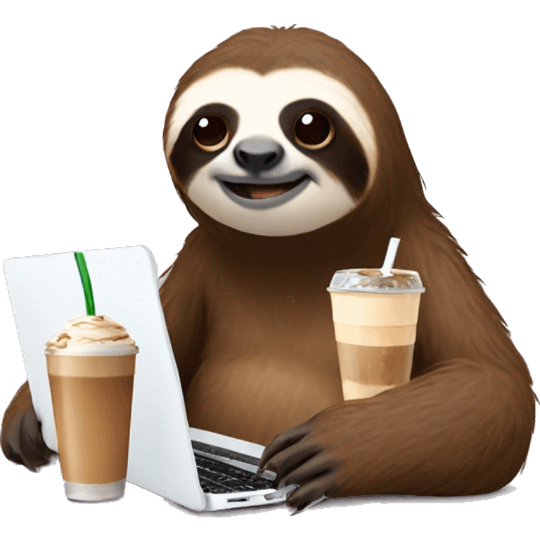 sloth with laptop and ice latte emoji