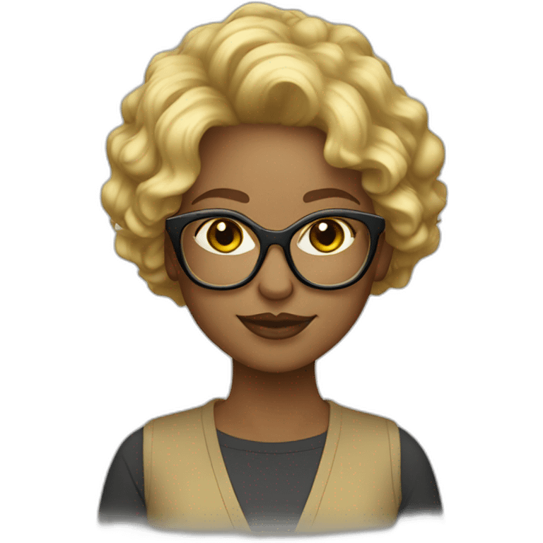 female graphic designer in gold big glasses blonde short curly hair emoji