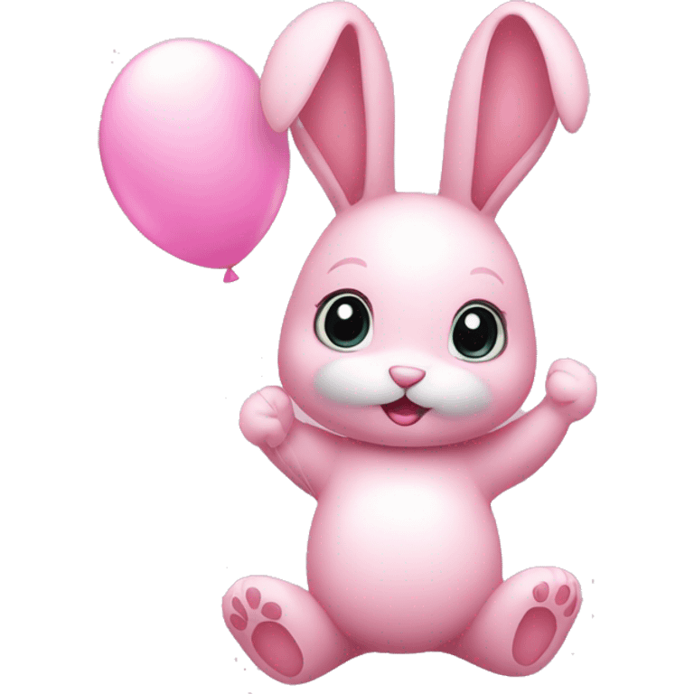 Baby pink bunny holding inflatable balloons  emoji