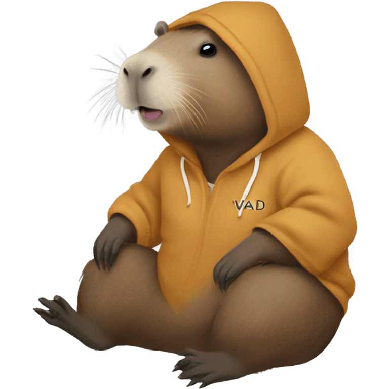 Capybara with hoodie which has an inscription “VLAD” emoji