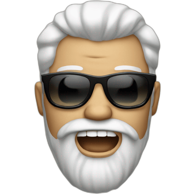 big head man with a beard and sunglasses and salt and pepper hair, yelling emoji