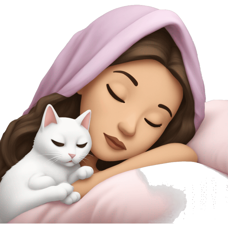 brunette Sleeping beauty girl with white kitty emoji