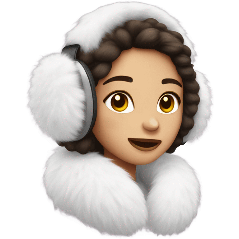 Girl in white big fluffy fur earmuffs emoji