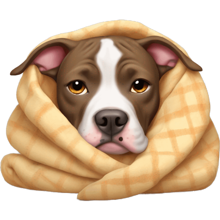 Pitbull snuggled up in blanket  emoji