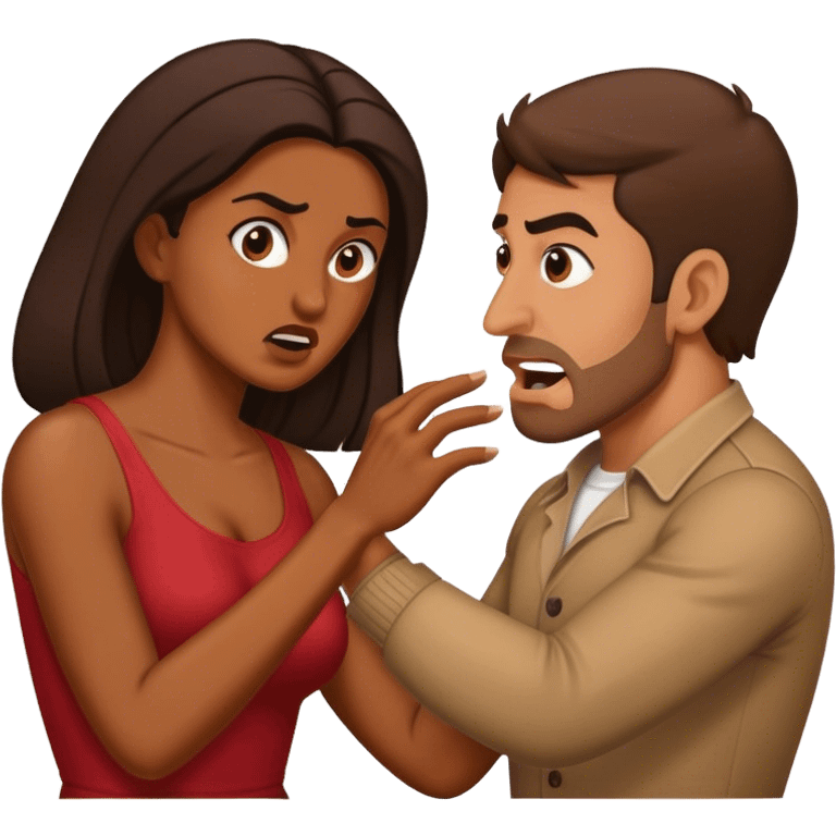 Brown skin woman Italian man tussling emoji