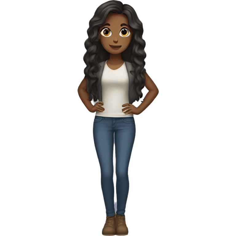 Female, long semi wavy blackish brown hair, standing emoji