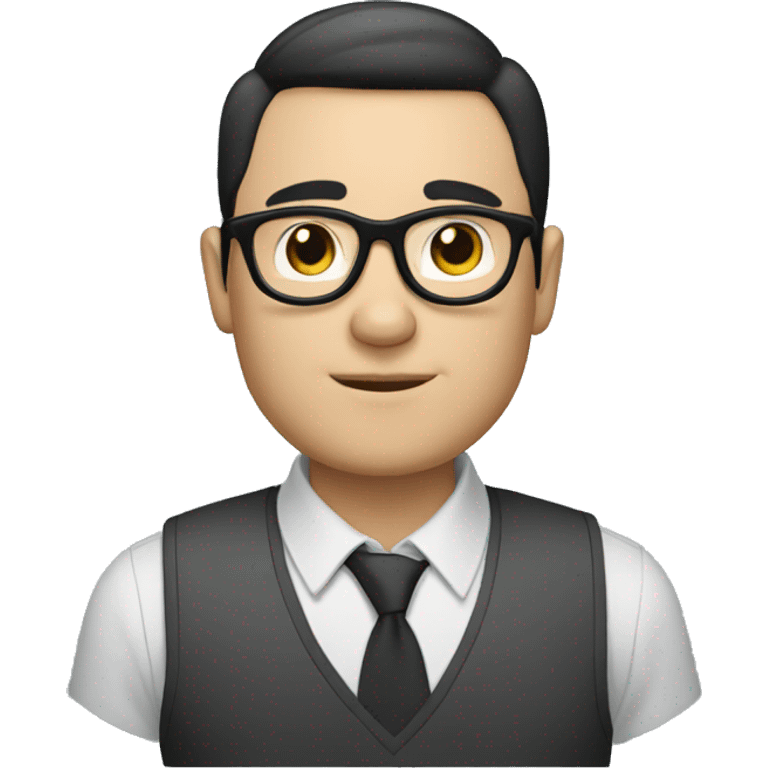 white male with short black hair, wearing rounded glasses with a Dell badge emoji