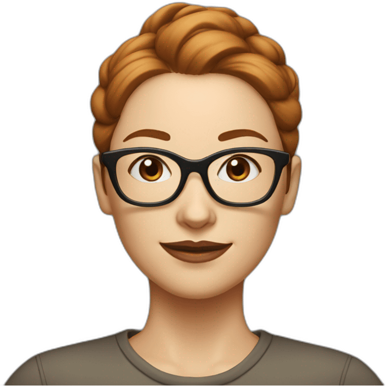 Woman, middle aged, light beige skin, brown-red hair in a bun, rectangle glasses emoji