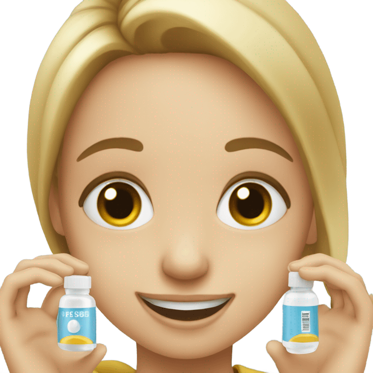 Happy girl holding eyedrops emoji