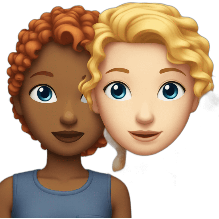 red-haired curly girl next to a blonde girl with blue eyes emoji