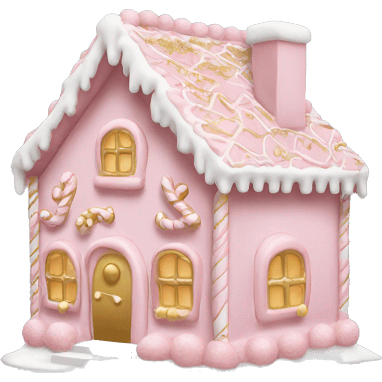 light pink and gold and white gingerbread house emoji