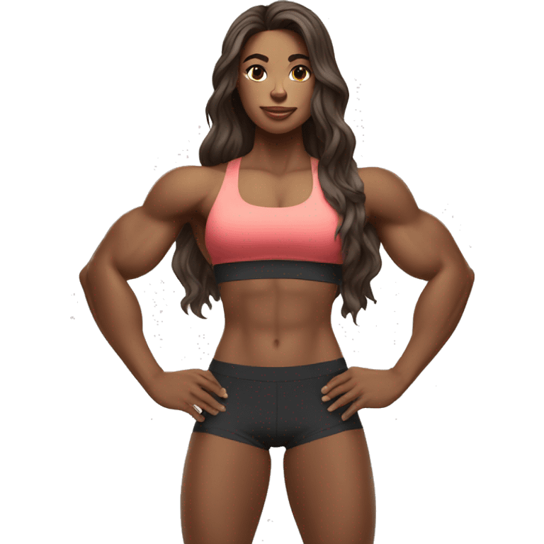 muscular gym girl withe skin, long wavy hair emoji