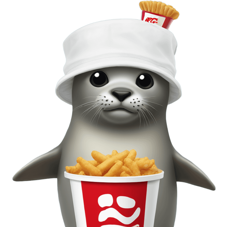 Seal with kfc bucket on head with drumstick in hand emoji