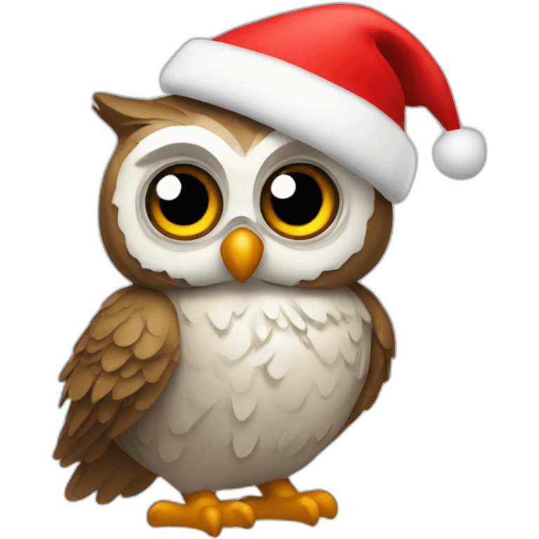 Owl with christmas hat emoji