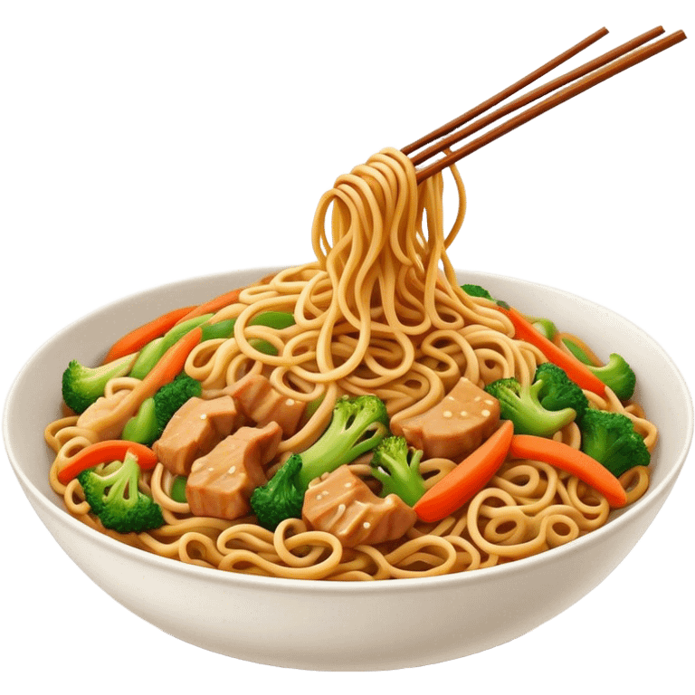 Cinematic Realistic Chow Mein Dish Emoji, showcasing stir‚Äêfried noodles with crisp vegetables and tender meat, rendered with lifelike detail and vibrant, dynamic lighting. emoji