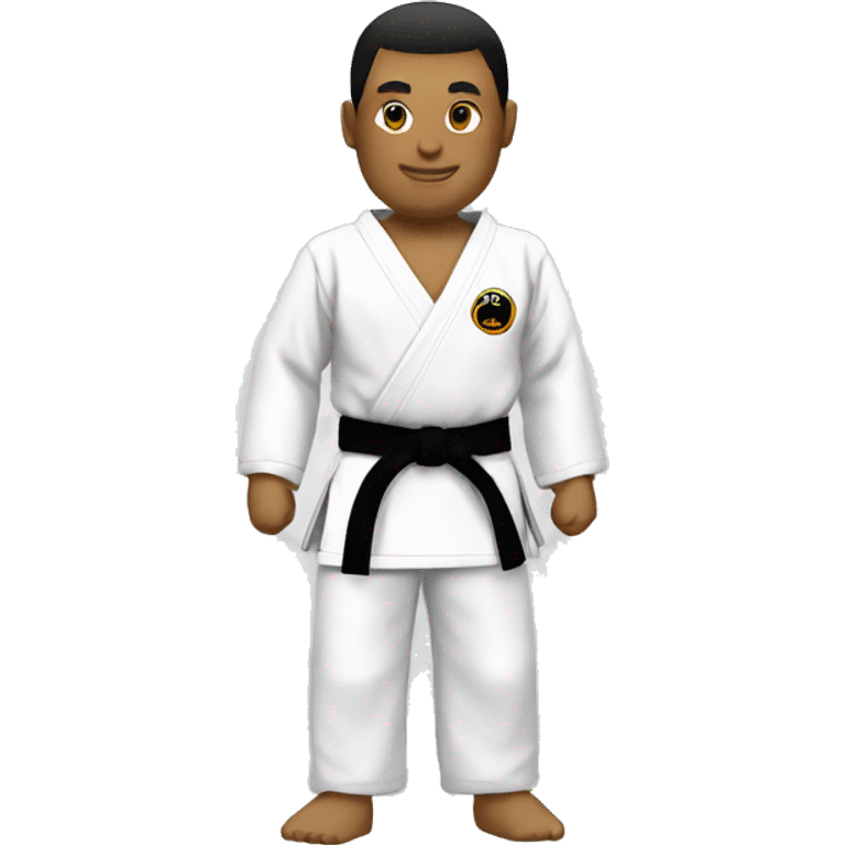 Un uniforme de karate de color negro y cinta blanca emoji