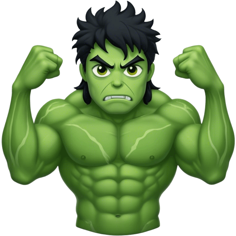 a tall green giant with muscles and messy black hair with green skin emoji