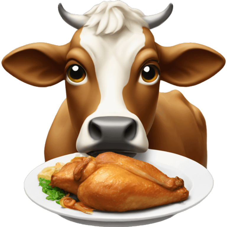 Cow eating broasted chicken emoji