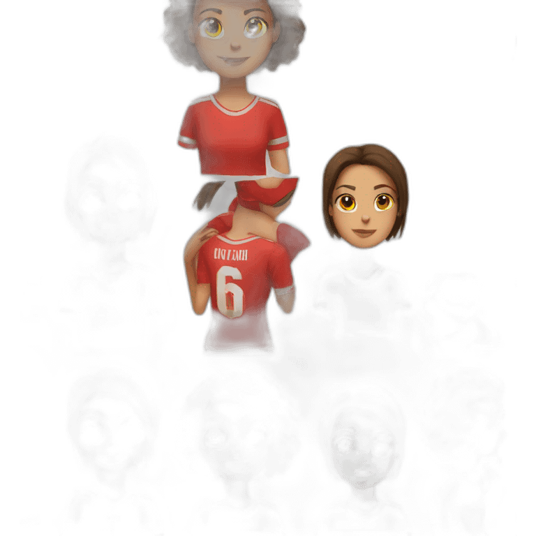 Young brunette girl in a red football shirt emoji