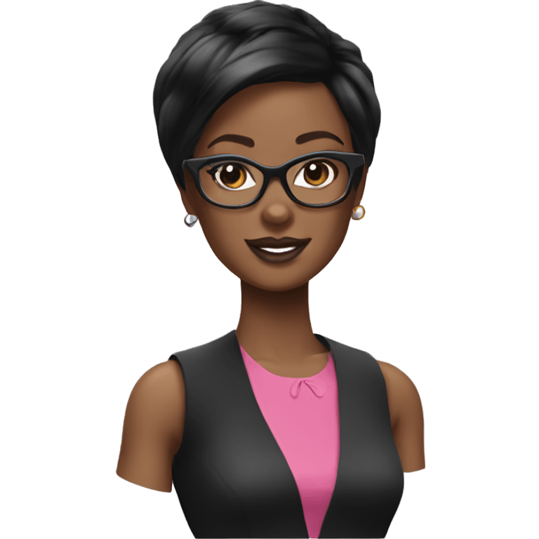 A black Barbie with  short black hair with white glasses  emoji