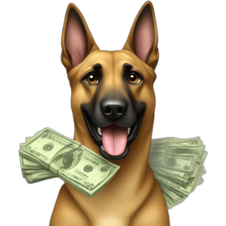 Malinois dog with lot of money emoji