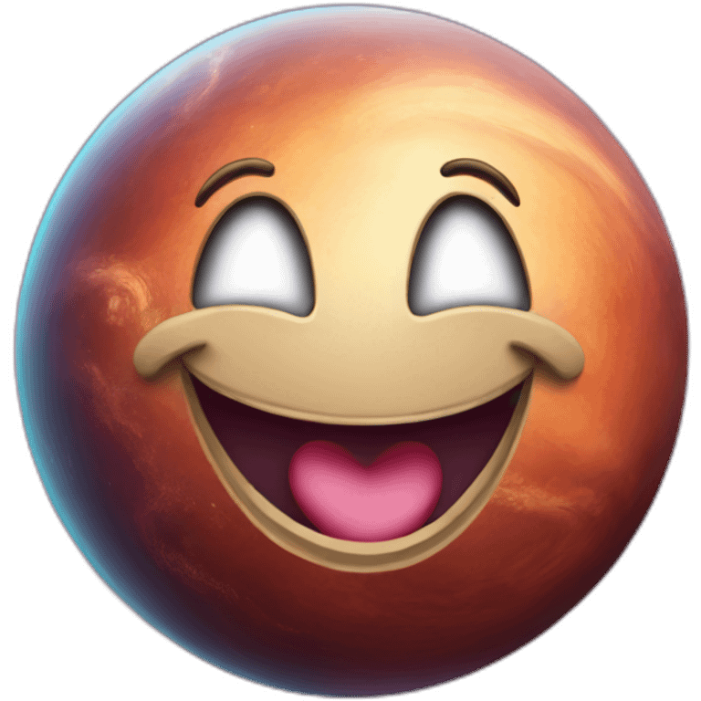 A planet with a happy face and a heart-shaped smile emoji