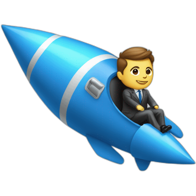 suit man ridding blue rocket emoji