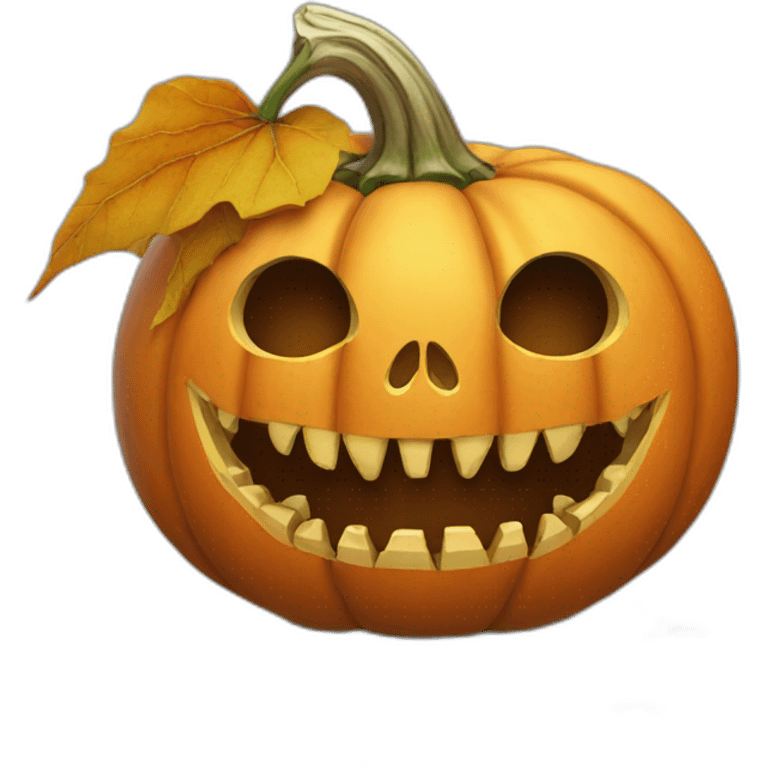 a Halloween pumpkin with skeleton hands takes root emoji