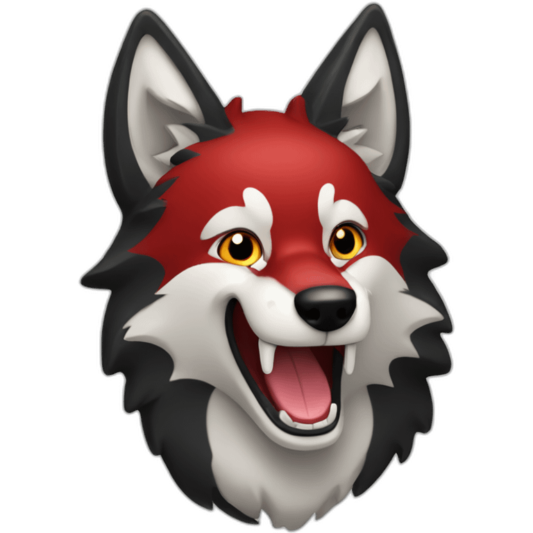 Red and black  Wolf happy face mouth open and smile  emoji