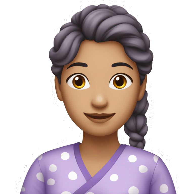 A young woman with lavender kurti white spots saying bye emoji