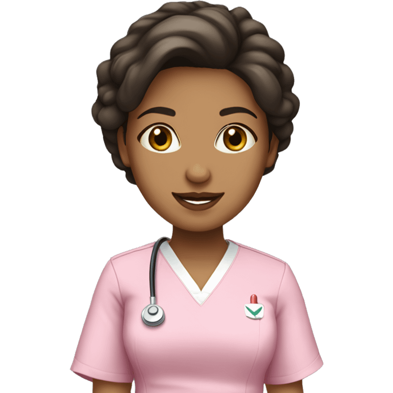 Pretty brunette nurse in pink scrubs emoji