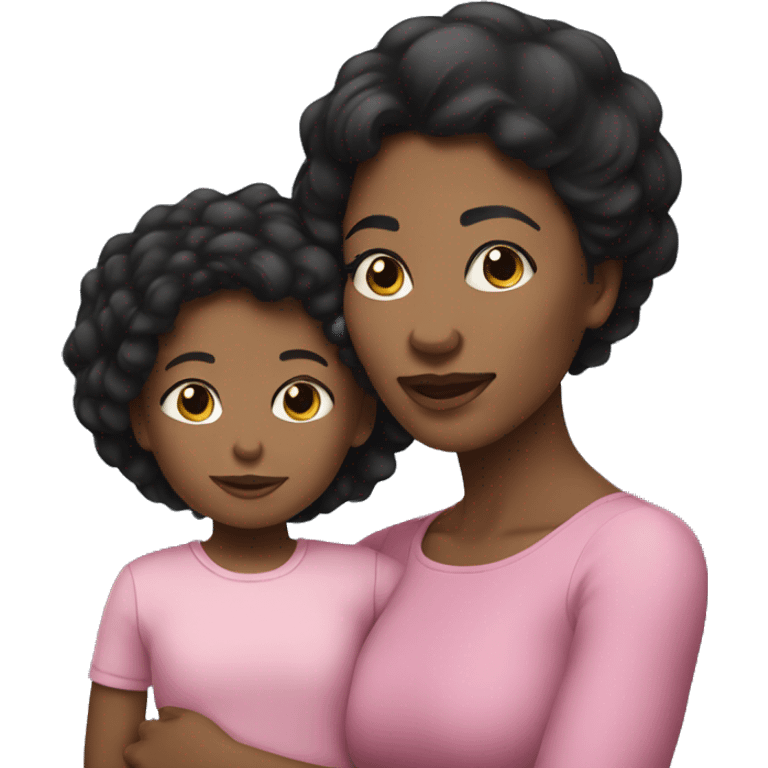 Black hair light skin Mom with her little daughter emoji