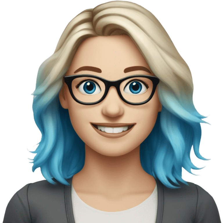 Shoulder length Balayage pale photogenic woman with glasses and blue eyes happy  emoji