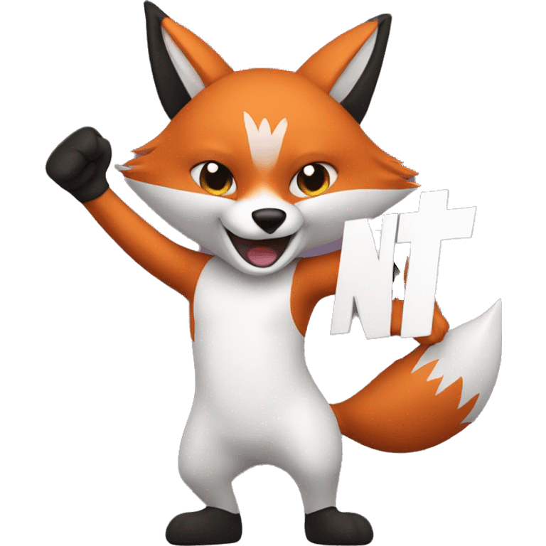 
The fox raises its arms and holds a sign saying "NT" emoji