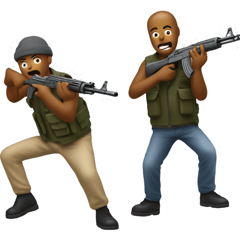 Two fried men with fake ak47s shooting fake bullets emoji