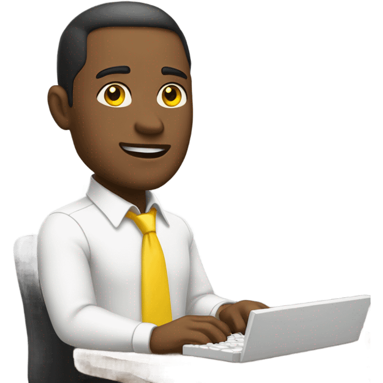 yellow skin man using white keyboard on desk wearing white button down shirt front view emoji