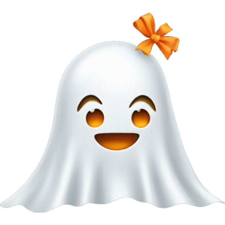 happy ghost with an orange bow emoji