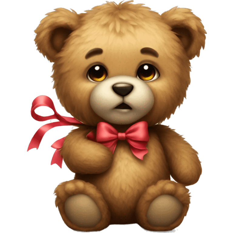 fluffy teddy bear holding a bow emoji