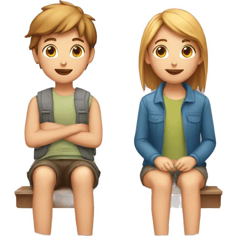 A girl and a boy sitting opposite faced emoji