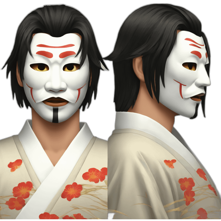 hot-guy-noh-mask-longhair-japanese-kimono emoji