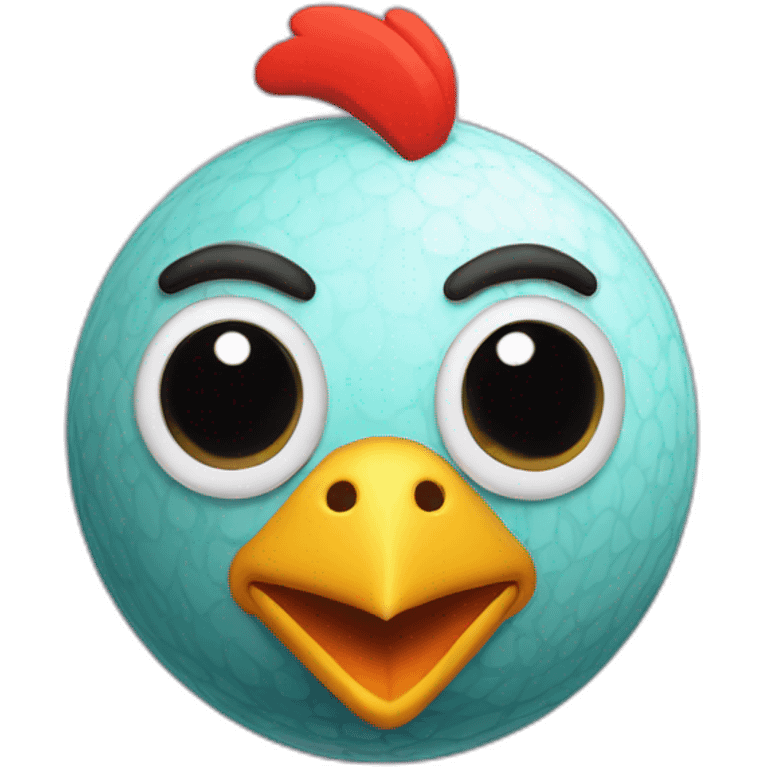 3d sphere with a cartoon Chicken Jockey skin texture with big childish eyes emoji