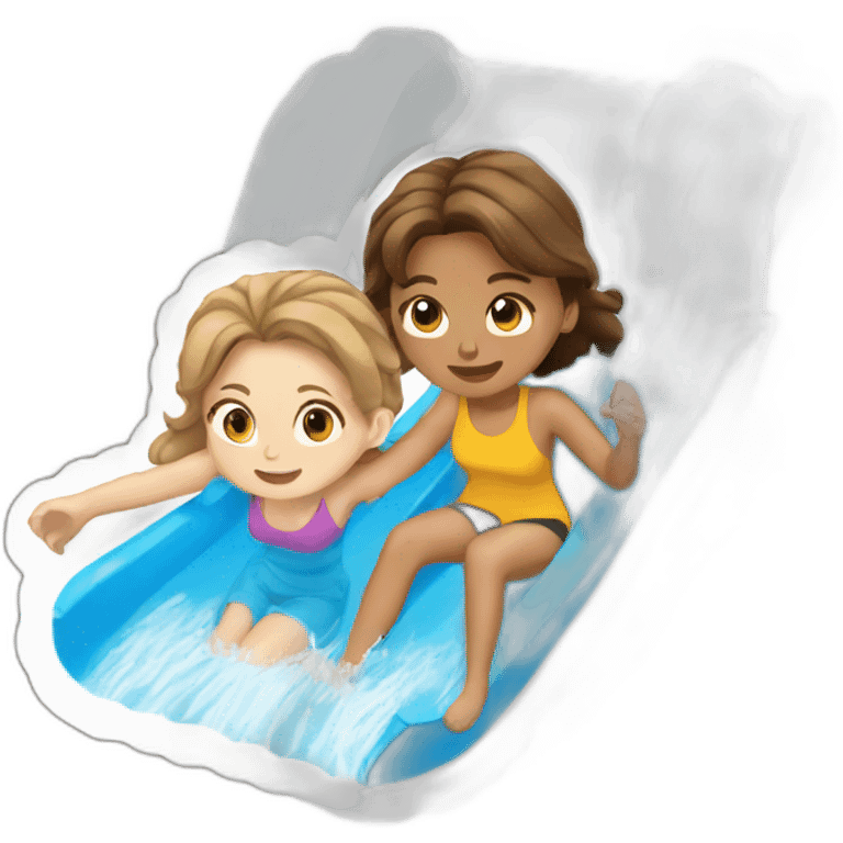 two teenagers with brown hair going down a waterslide emoji