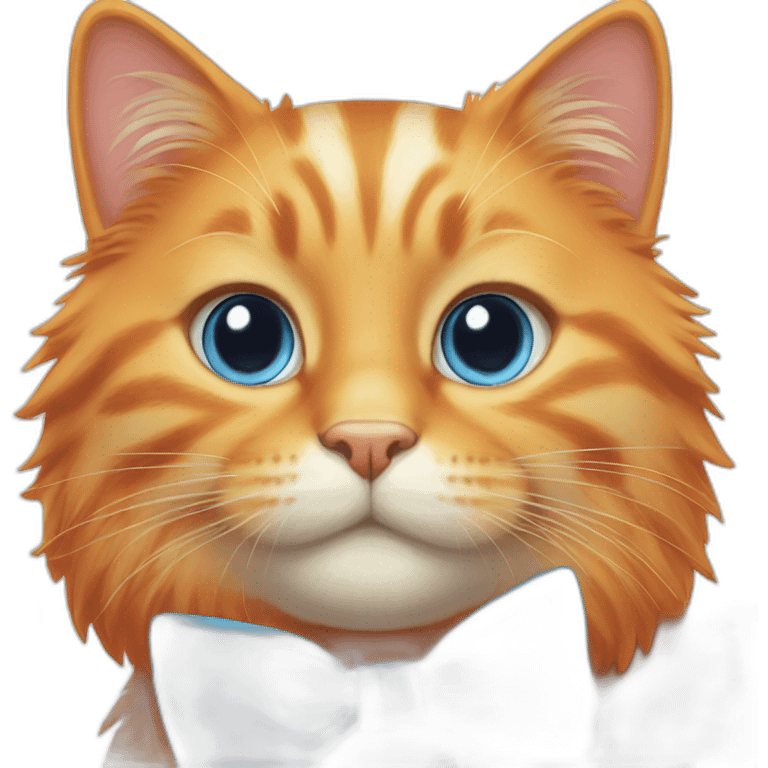 Orange cat with a blue bow emoji