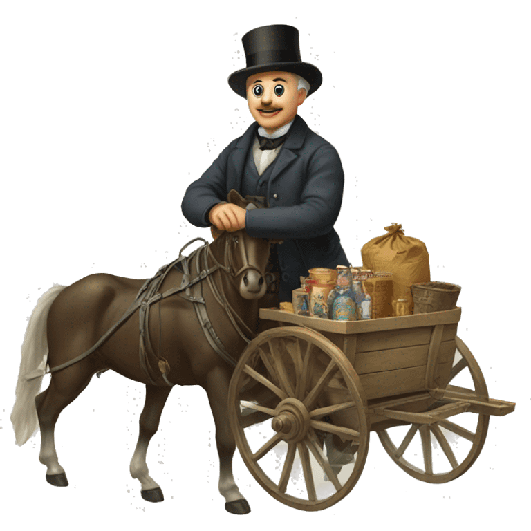 man on a cart with things from Russia in the 19th century emoji