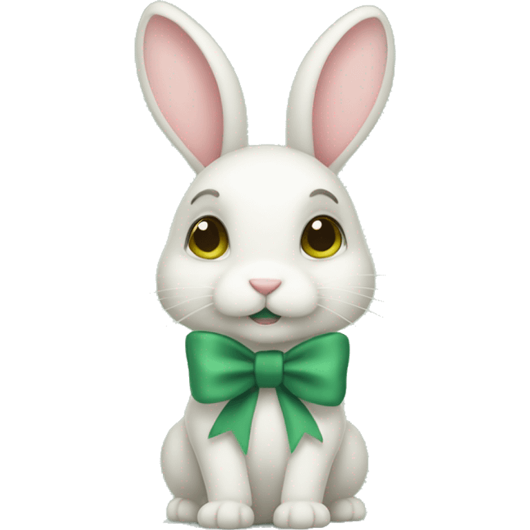 Small bunny with a big sage green bow won its ear emoji